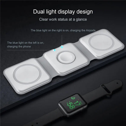 3 In 1 Magnetic Wireless Charger Pad Stand Foldable for iPhone 15 14 13 12 11 Apple Watch AirPods 15W Fast Charging Dock Station