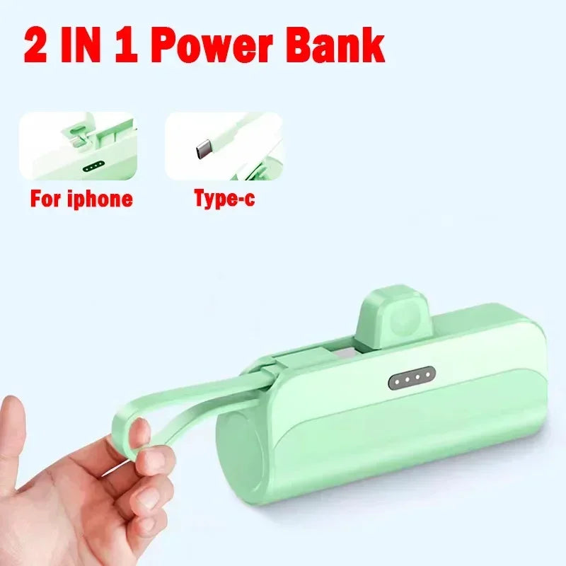 2 in 1 Mini Portable Power Bank 10000mAh External Battery Plug Play Power Bank Type C Fast Effective Charger For IPhone Huawei